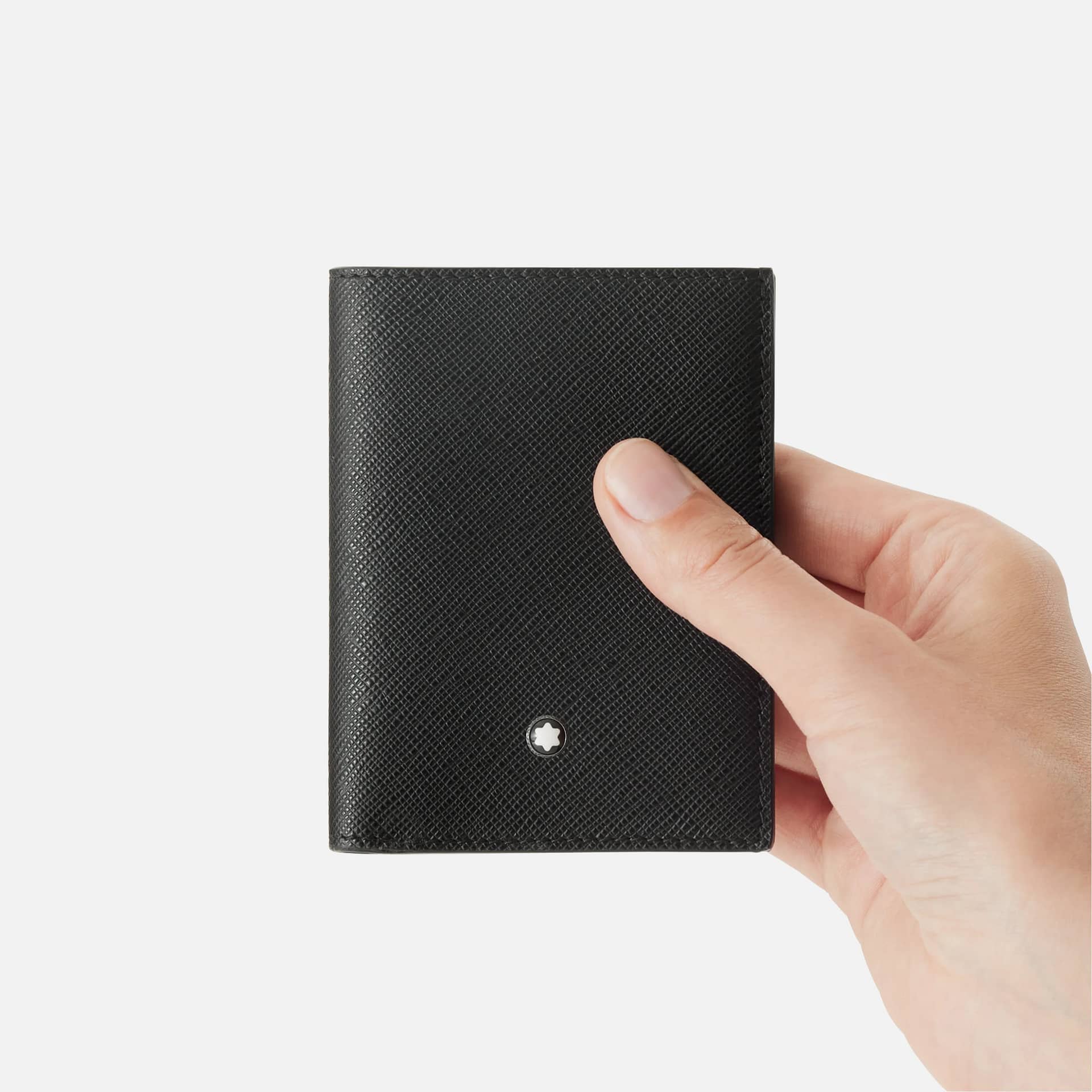 Portafoglio Montblanc Sartorial mini 4 scomparti in pelle nera impugnato a mano