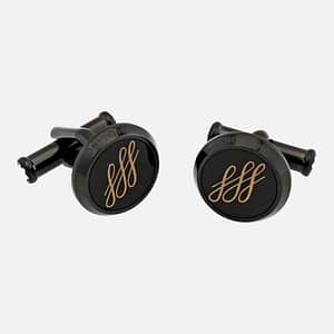Gemelli Montblanc Calligraphy tondi in acciaio PVD nero con incisione dorata su onice