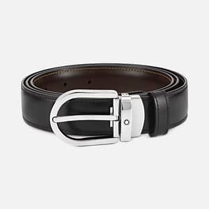 Cintura reversibile pelle nera/marrone 30 mm fibbia ferro di cavallo Montblanc
