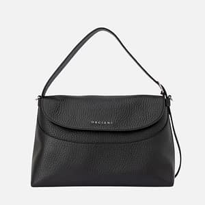 Borsa a spalla Nana Soft in pelle martellata con tracolla Nero Orciani