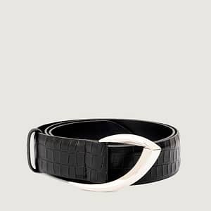 Orciani Cintura Cocco Nero Eleganza e Texture in Pelle Stampa Cocco