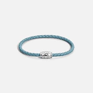 Montblanc Bracciale in Acciaio a 3 Anelli - Meisterstück Pelle Blu Fumé