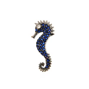 Orecchino Cavalluccio Marino Argento Zirconi Blu Rodio Nero