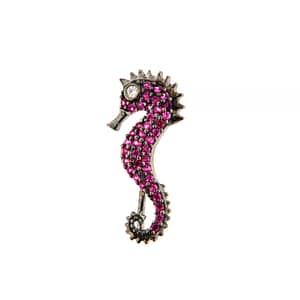 Orecchino Cavalluccio Marino Make Your Jewels Milano Argento Zirconi Rossi Rodio