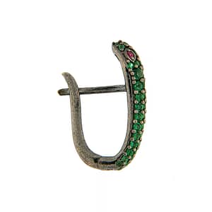 Orecchino Ovale Serpente Argento Zirconi Verdi Rodio Nero - Make Your Jewels