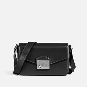 Messenger bag mini Montblanc Meisterstück in pelle nera con chiusura metallica e tracolla regolabile