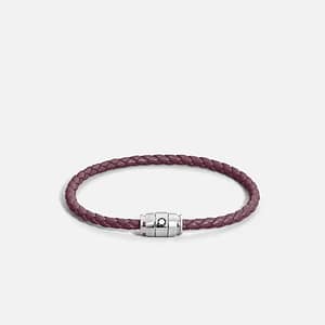 Bracciale Montblanc in pelle intrecciata color cassis con chiusura cilindrica in acciaio lucido
