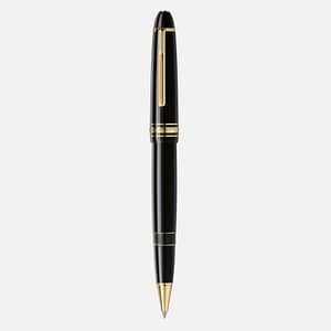 Roller Montblanc Meisterstück LeGrand in resina nera con finiture oro e clip numerata – vista frontale completa