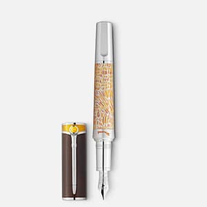 Stilografica Montblanc Van Gogh 4810 aperta con cappuccio rimosso e corpo decorato giallo-arancio