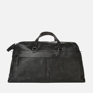 Orciani Borsone Skyline in pelle nera con stampa camouflage, logo frontale e tasche verticali