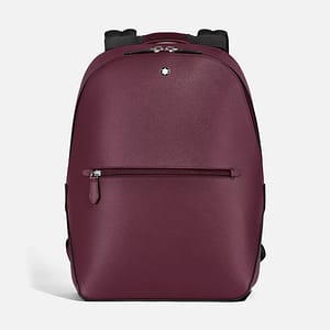 Zaino Piccolo Sartorial Cassis Montblanc visto frontalmente, in pelle con texture Saffiano
