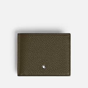 Portafoglio Montblanc chiuso in pelle marrone con texture Soft Grain e logo a stella bianca
