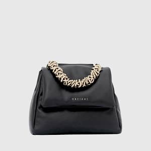 Borsa Orciani Sveva Nappa Bold S in nappa imbottita nera con manico chain