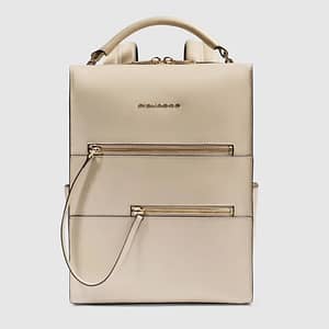 Zaino Piquadro donna in pelle beige con doppia tasca frontale