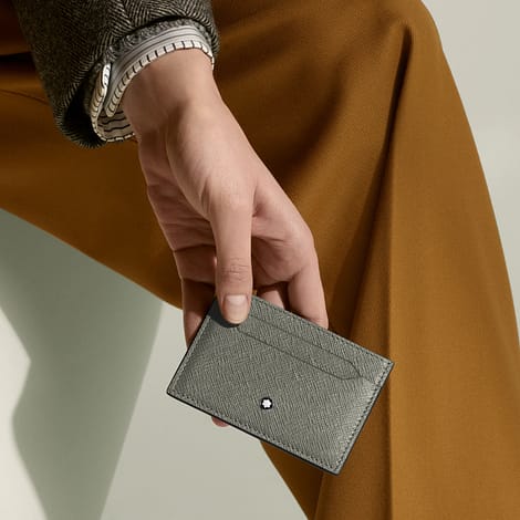 Porta Carte Montblanc Sartorial 5cc in pelle Saffiano grigio medio