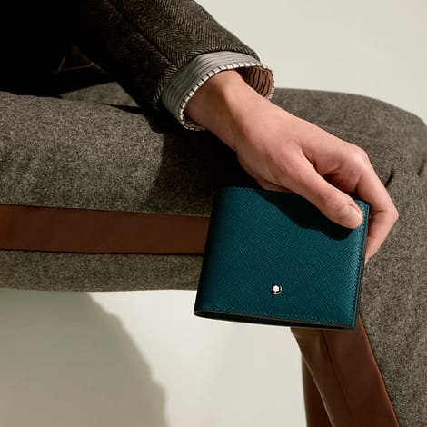 Portafoglio da uomo in pelle Montblanc Sartorial blu cipro