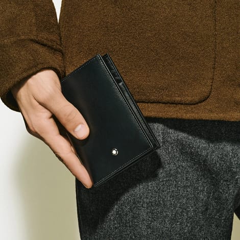 Portafoglio Montblanc Meisterstück in pelle nera con 7 scomparti e porta documento