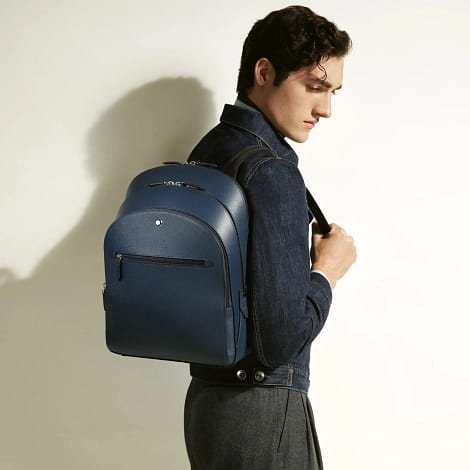 Zaino Montblanc Sartorial Medium 3 Scomparti Ink Blue in pelle Saffiano