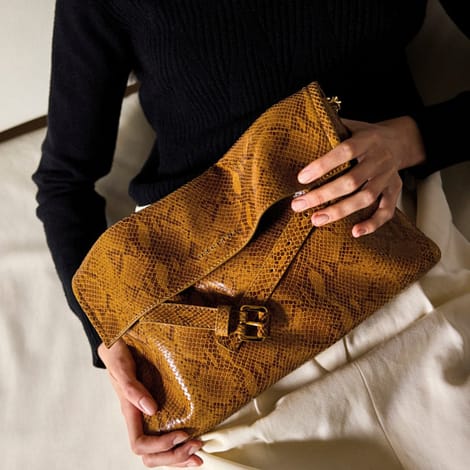 Borsa Venus Clutch Exotic Orciani in pelle effetto pitone marrone