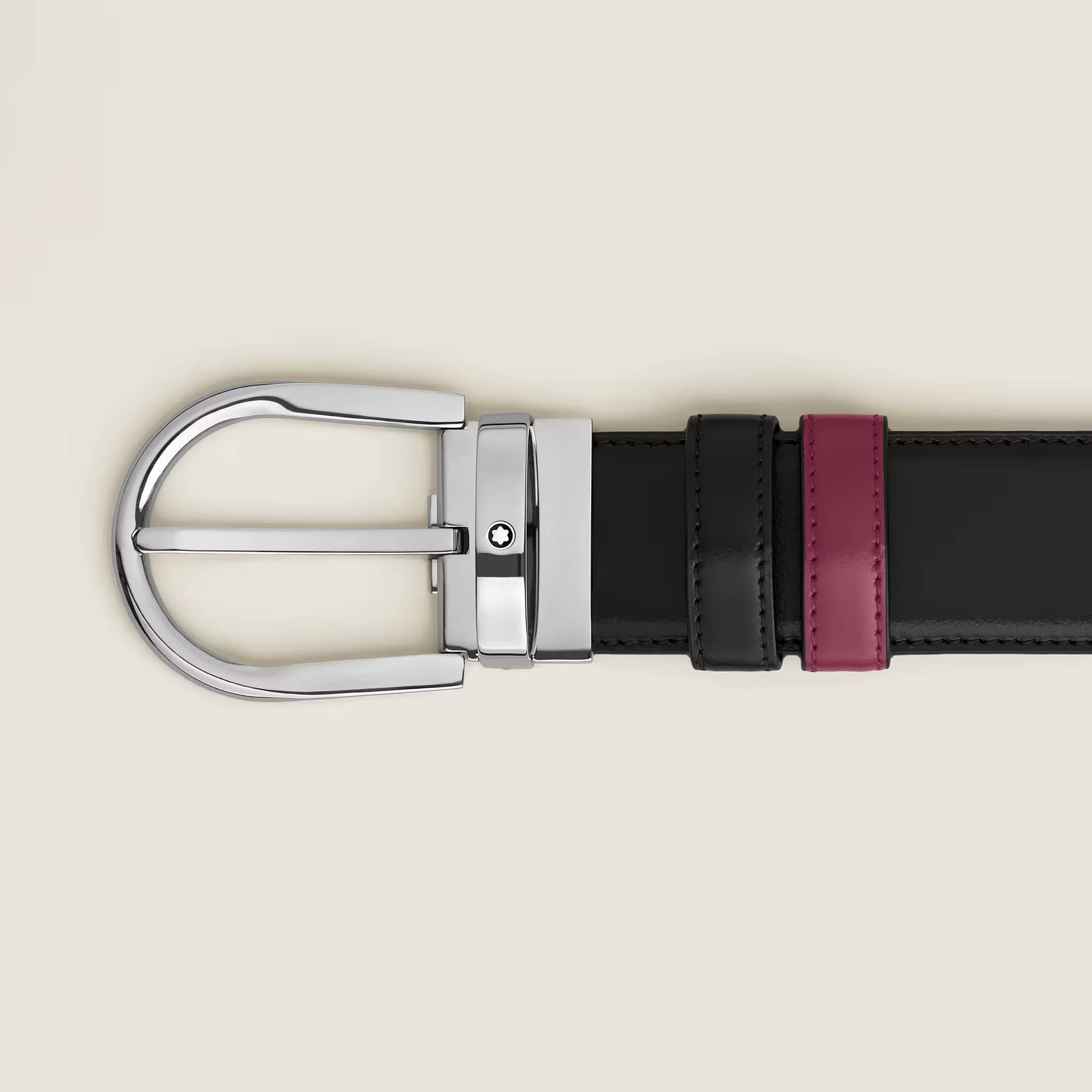 Cintura Montblanc Reversibile Black/Cassis 35 mm con Fibbia Horseshoe Palladio