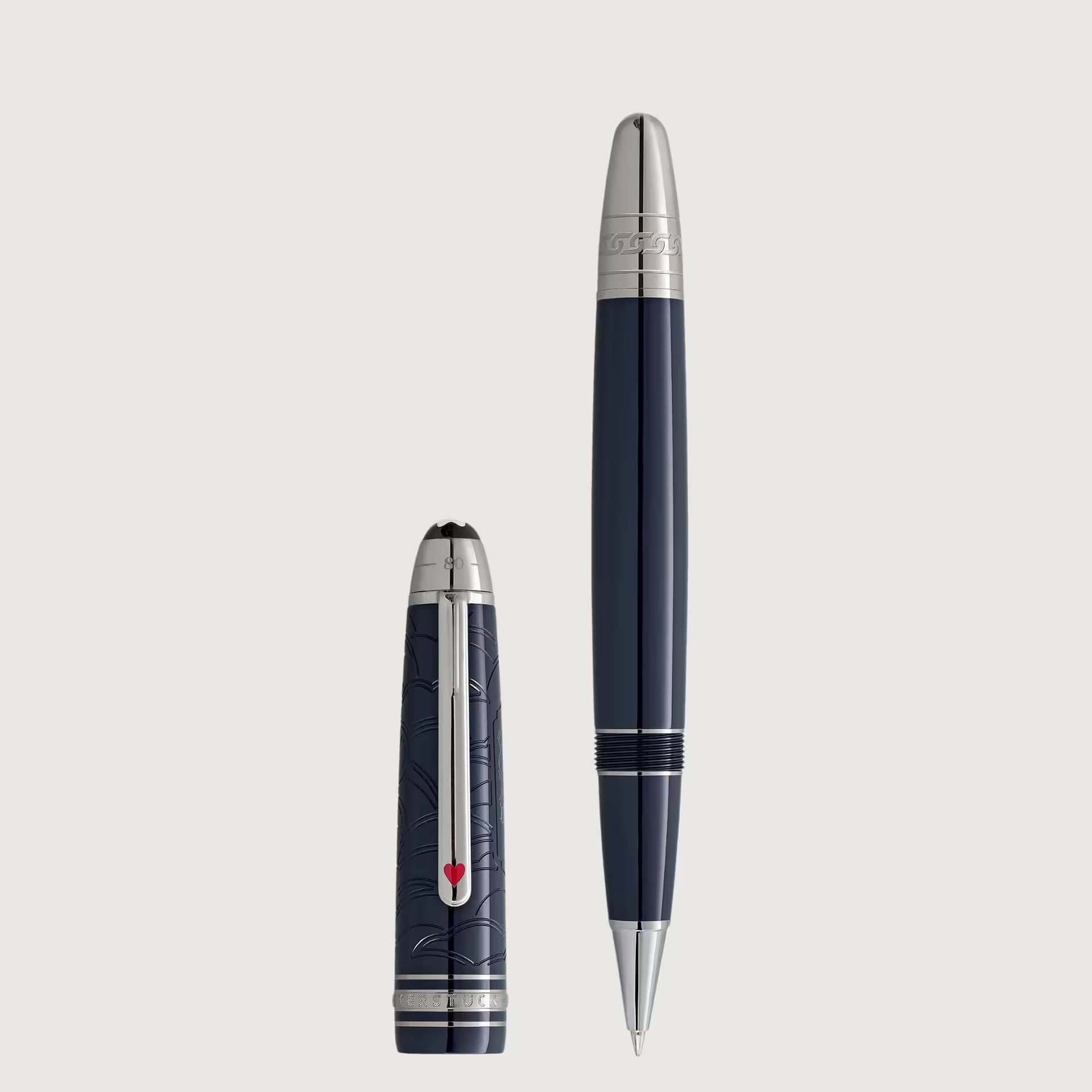 Penna roller Montblanc LeGrand Around the World in 80 Days uncapped con cappuccio affiancato in verticale