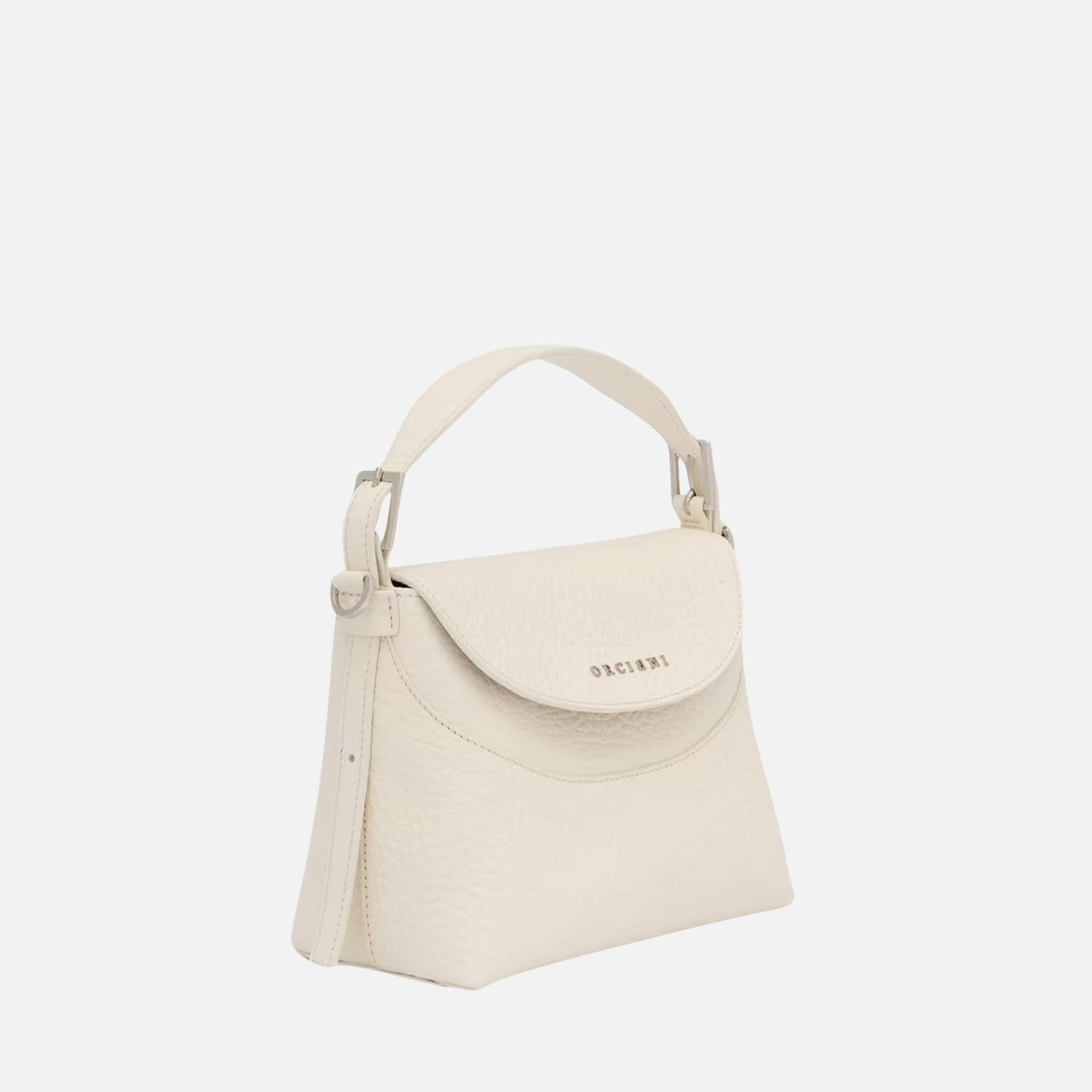 Borsa Orciani Nana Small Soft bianca in pelle martellata con logo frontale