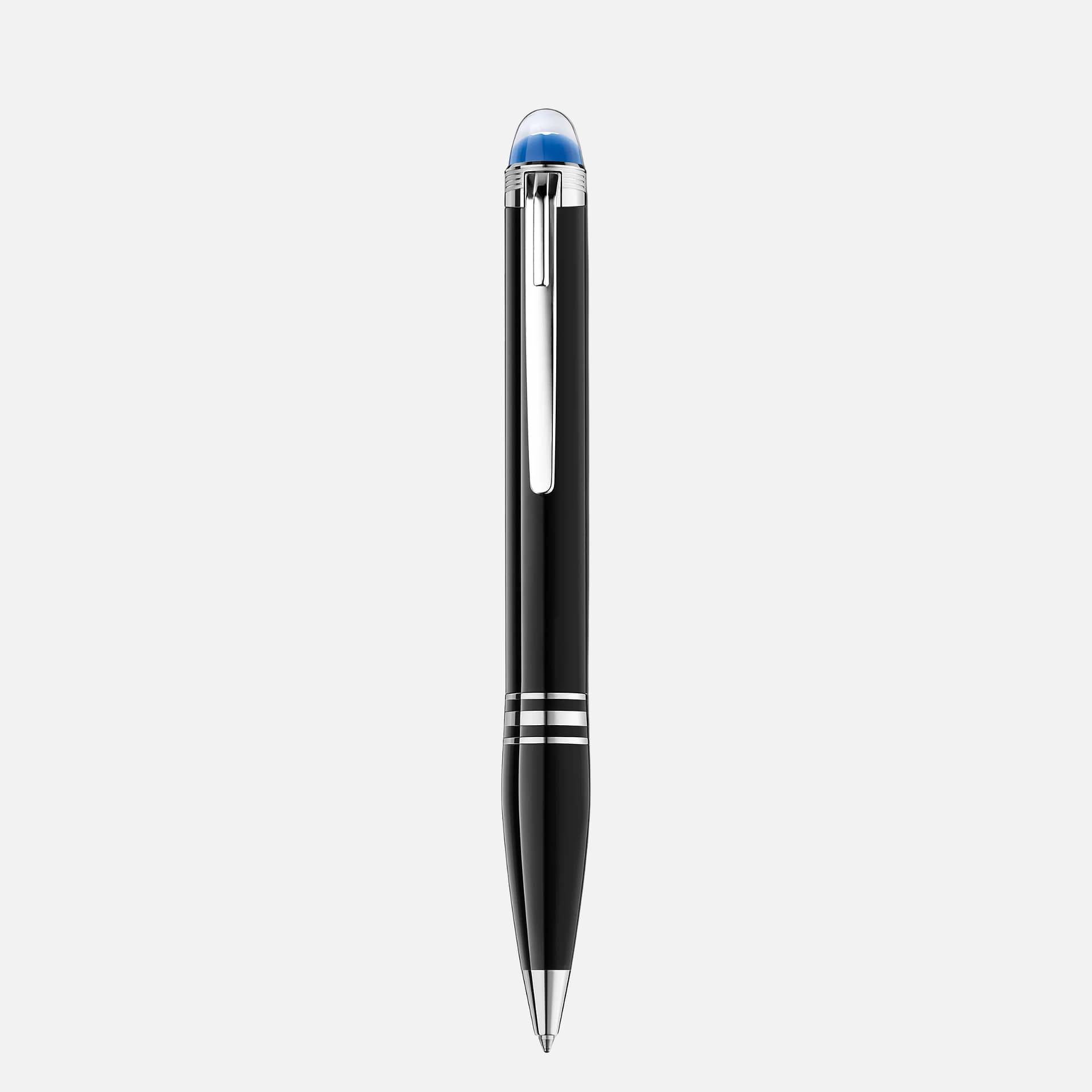 Penna a sfera Montblanc StarWalker in resina nera con dettagli platino e cupola azzurra
