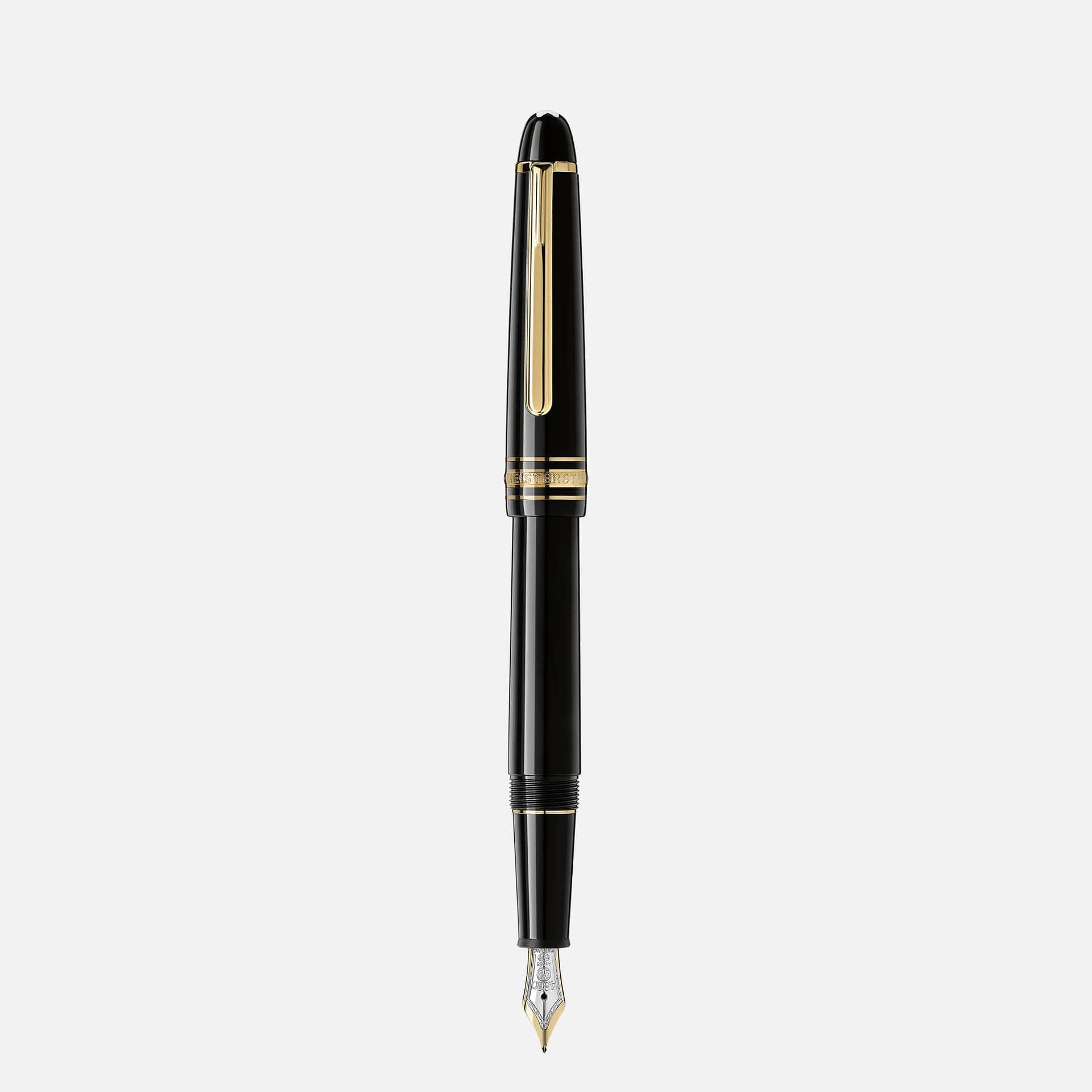 Stilografica Montblanc Meisterstück Classique Gold-Coated vista frontale con cappuccio e finitura oro