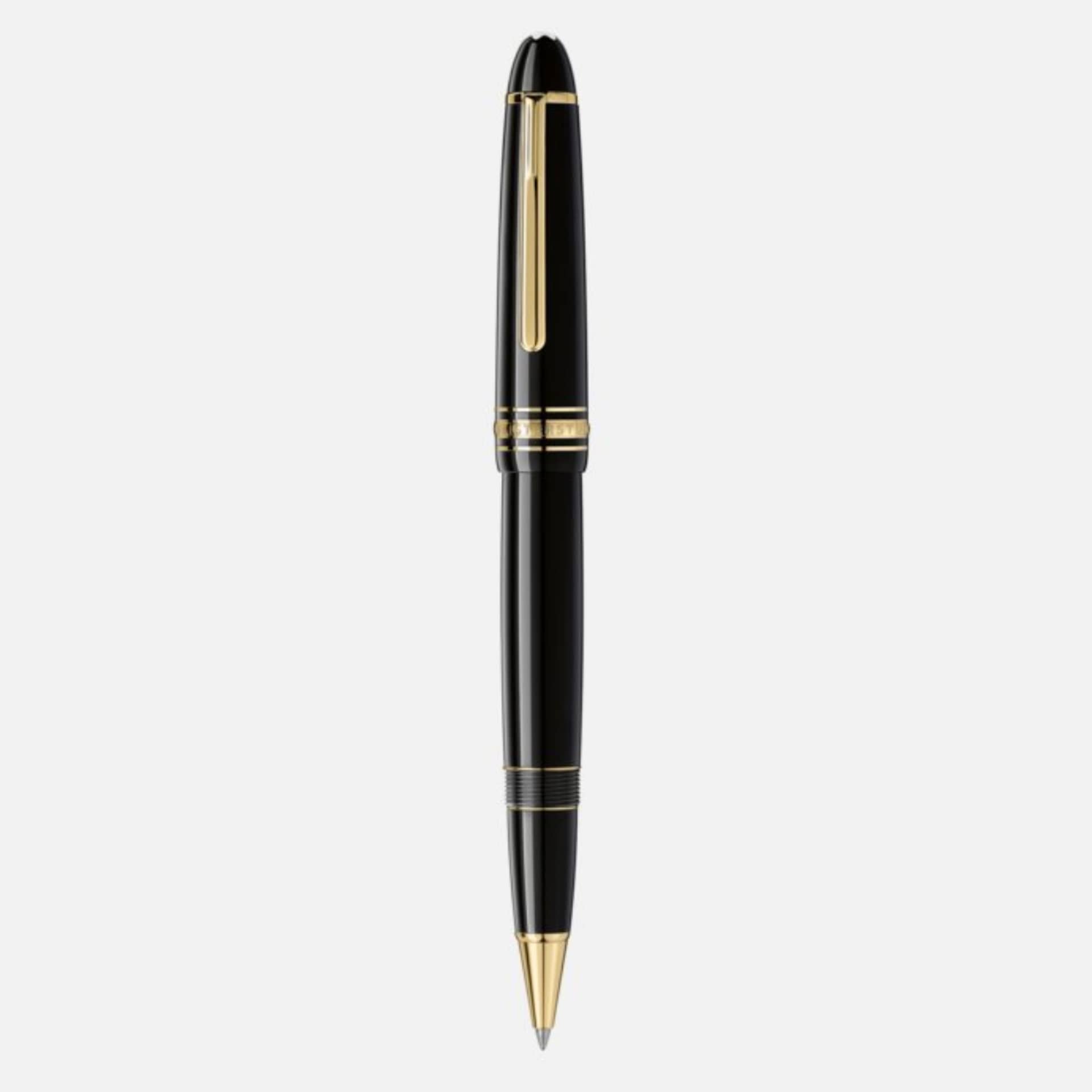 Roller Montblanc Meisterstück LeGrand in resina nera con finiture oro e clip numerata – vista frontale completa