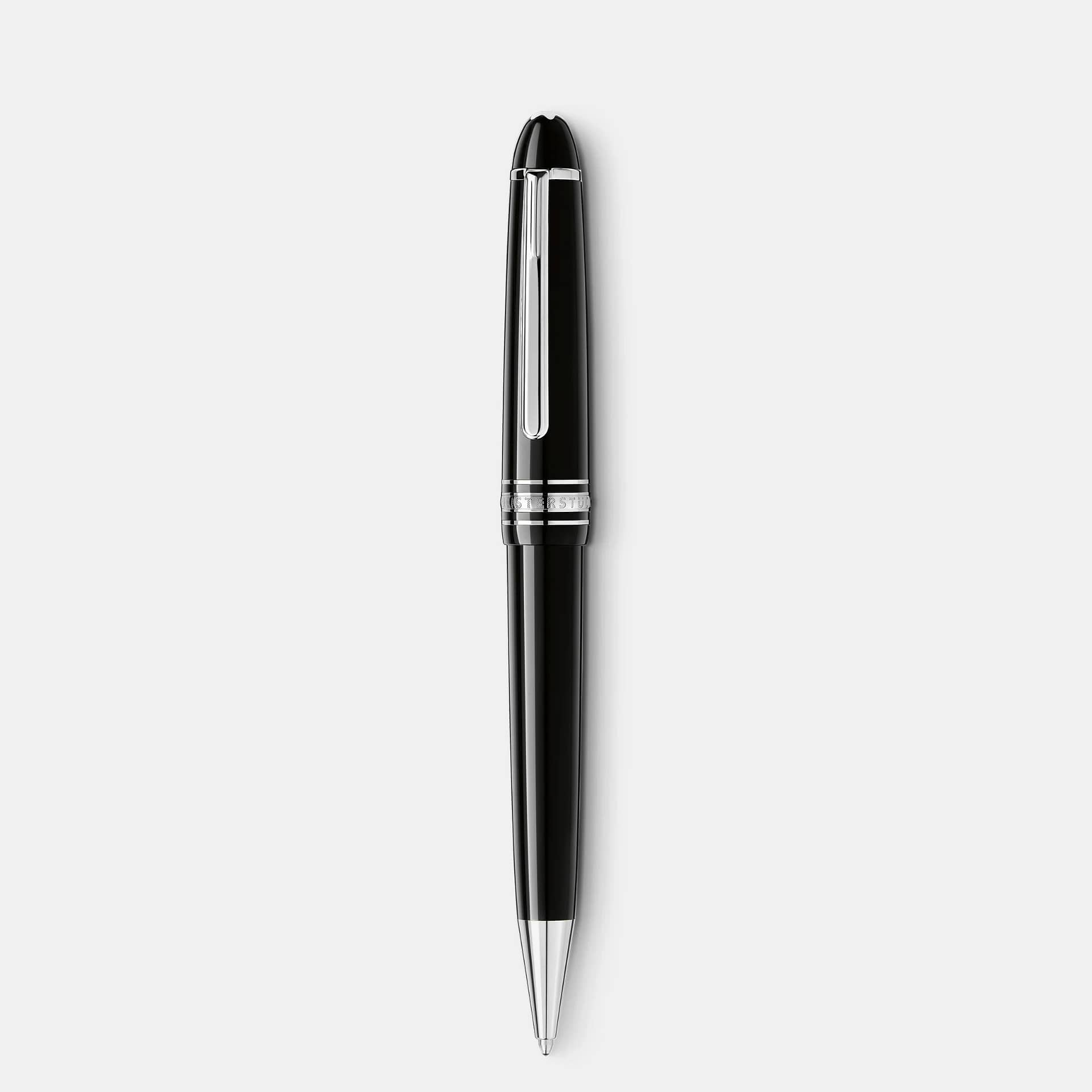 Penna a sfera Montblanc Meisterstück Midsize Platinum Line vista frontale verticale con finitura platino