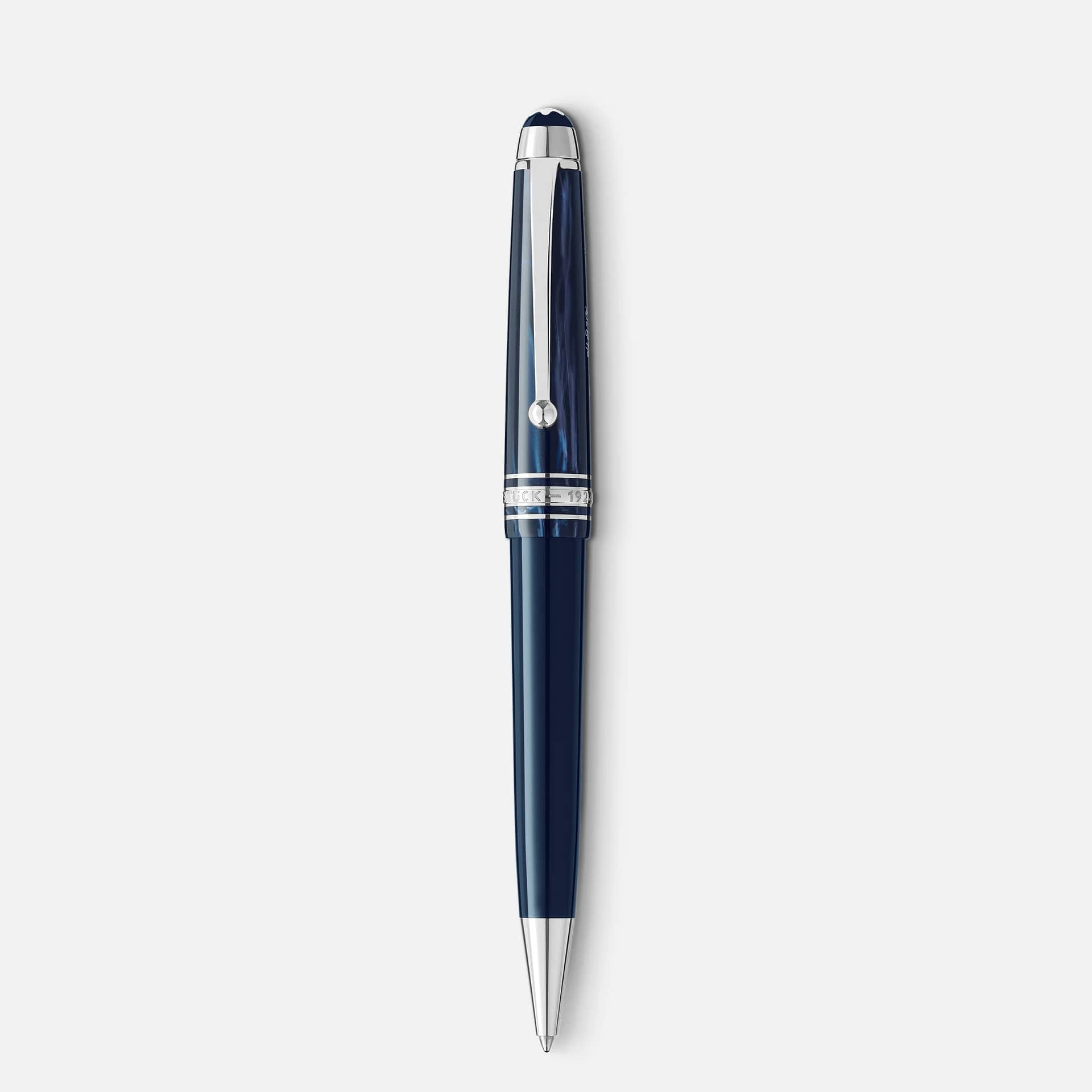 Penna Montblanc Meisterstück Origin Midsize in resina blu con finiture platino