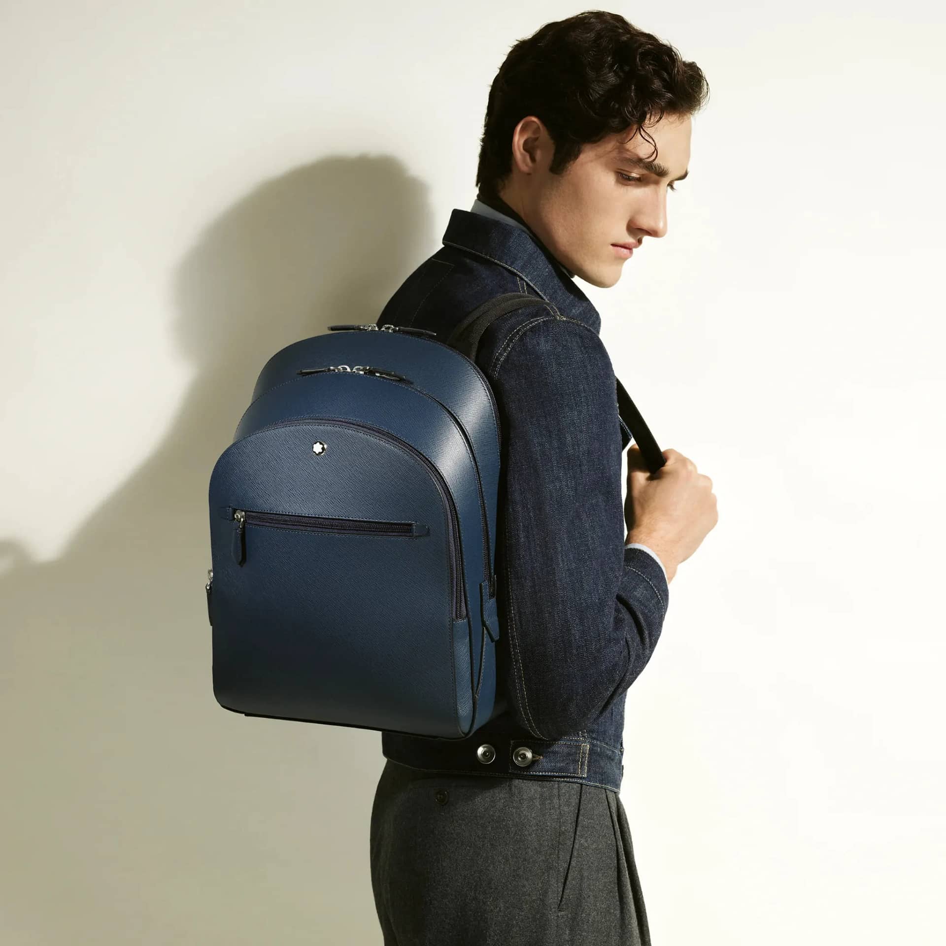 Zaino Montblanc Sartorial Medium 3 Scomparti Ink Blue in pelle Saffiano