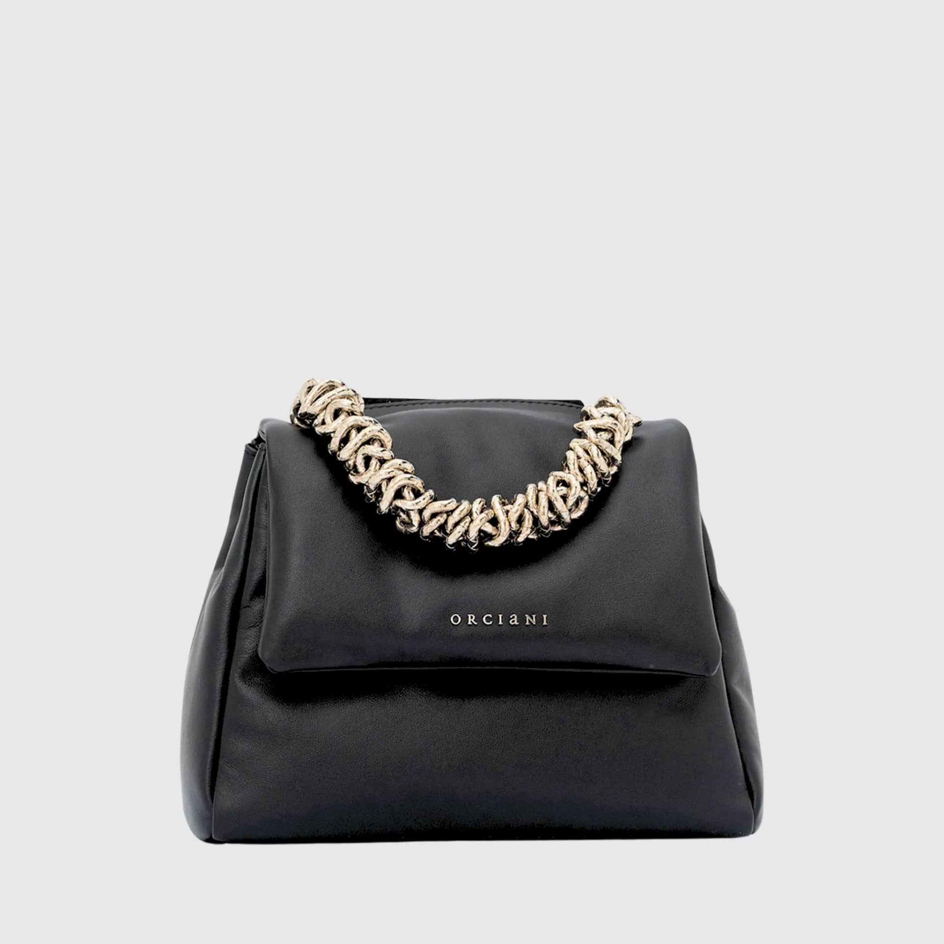 Borsa Orciani Sveva Nappa Bold piccola in nappa imbottita nera con manico chain